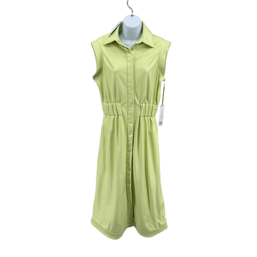 House of Harlow 1960 Shirt Dress Vegan Leather WMNS S Lime Green Utility Midi